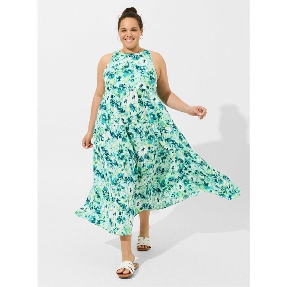 Torrid white green yellow floral sleeveless halter maxi dress size 0 or Large